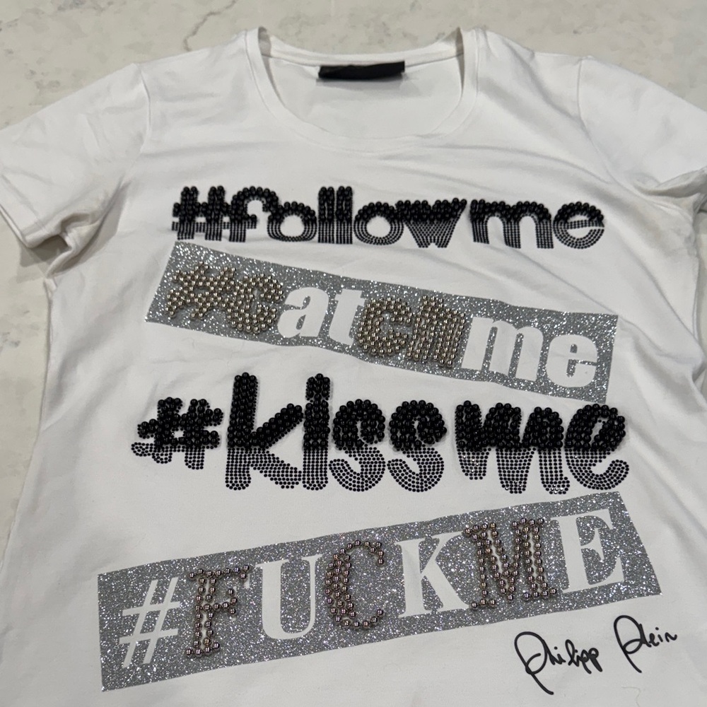Philipp Plein White Tee with Bold Graphic Text